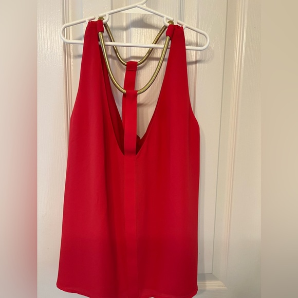 NWT size small BCBG lipstick red top with gold halter - Picture 2 of 7